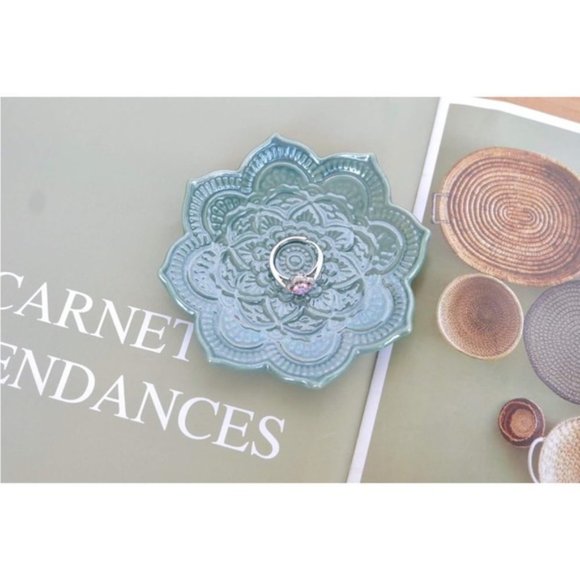 Indie Mandala Floral Boho Hamsa Jewelry Trinket Ring Dish Ceramic Key Holder - Picture 4 of 11